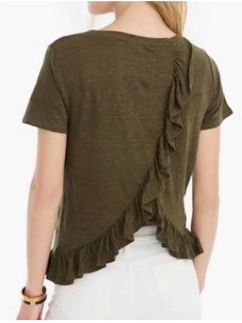J.Crew 100% Linen Ruffle Back Tee Gray Size M